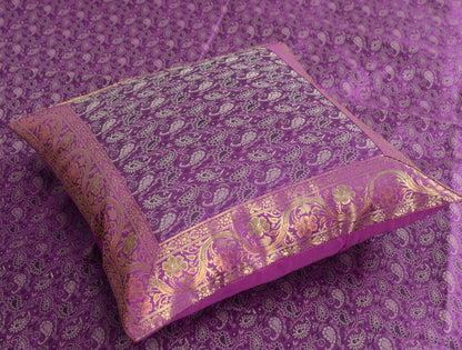 Regal Banarasi Purple Diwan Ensemble Silk & Zari Brocade Cushion & Bolster Cover