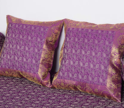 Regal Banarasi Purple Diwan Ensemble Silk & Zari Brocade Cushion & Bolster Cover