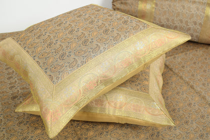 Banarasi Ethnic Diwan Set Cushion & Bolster Cover Silk & Woven Zari Brocade