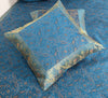 Turquoise Blue Banarasi Diwan Set Silk Zari Brocade Gift Cushion & Bolster Cover