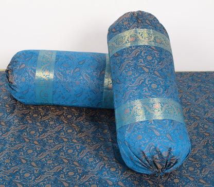 Turquoise Blue Banarasi Diwan Set Silk Zari Brocade Gift Cushion & Bolster Cover