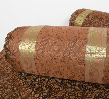 Dark Brown Banarasi Diwan Set Silk Zari Brocade Gift Cushion & Bolster Cover