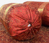 Red Banarasi Diwan Set– Silk Zari Brocade Indian Gift Cushions & Bolster Cover