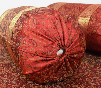 Red Banarasi Diwan Set– Silk Zari Brocade Indian Gift Cushions & Bolster Cover