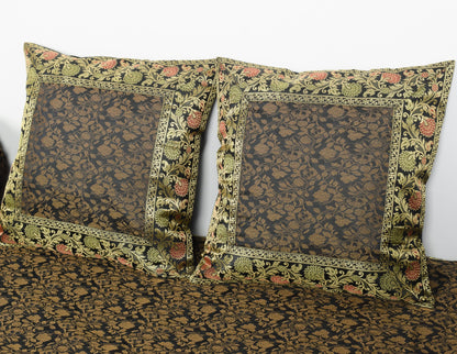 Banarasi Diwan Set Black Silk Zari Brocade Indian Gift Cushion & Bolster Cover
