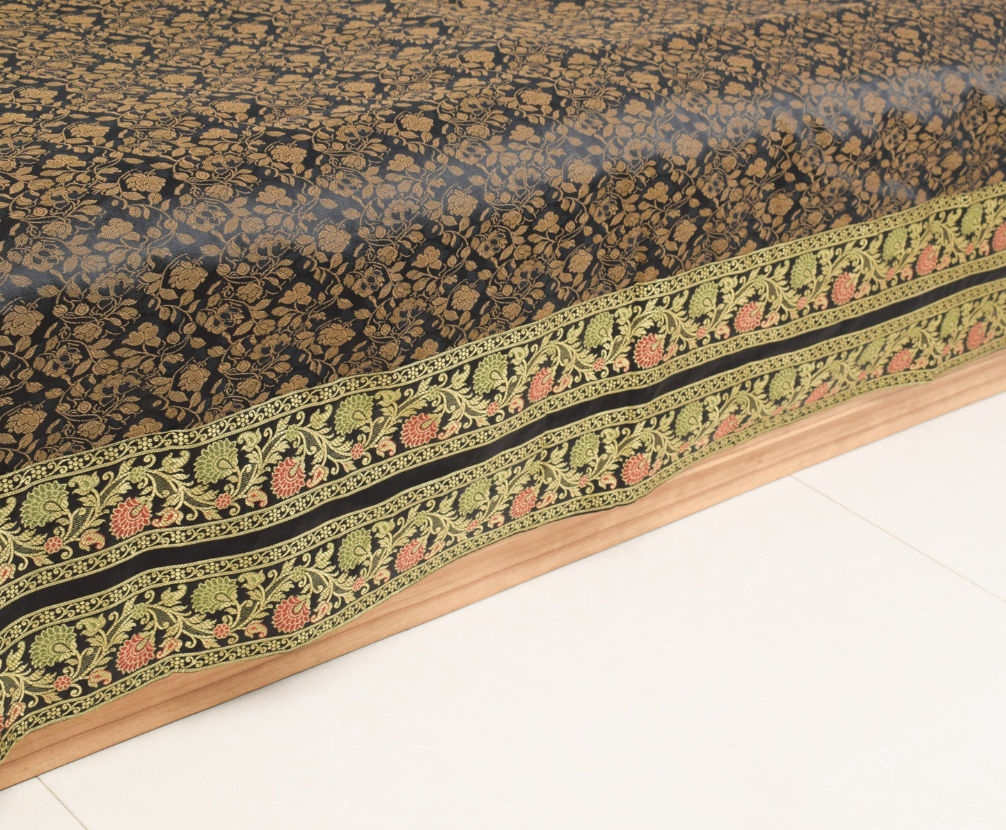 Banarasi Diwan Set Black Silk Zari Brocade Indian Gift Cushion & Bolster Cover