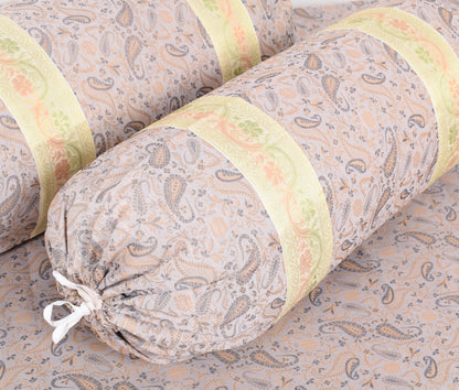 Off White Banarasi Diwan Set Silk Zari Brocade Indian Gift Cushion Bolster Cover