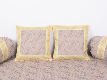 Off White Banarasi Diwan Set Silk Zari Brocade Indian Gift Cushion Bolster Cover
