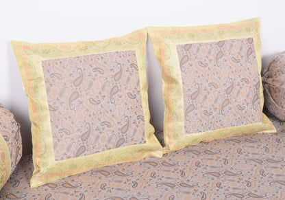 Off White Banarasi Diwan Set Silk Zari Brocade Indian Gift Cushion Bolster Cover