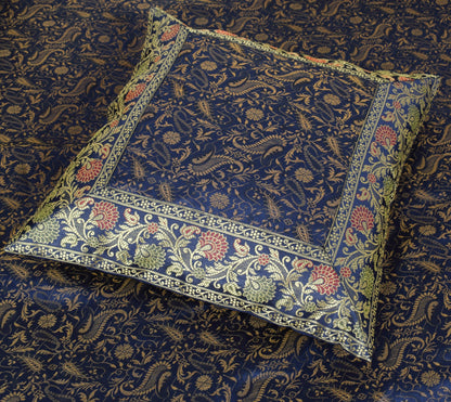 Dark Blue Diwan Set– Banarasi Silk Zari Brocade Indian Cushions & Bolster Cover