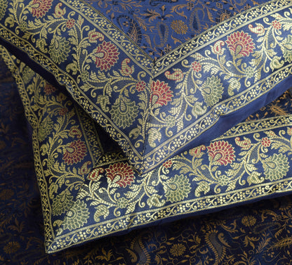 Dark Blue Diwan Set– Banarasi Silk Zari Brocade Indian Cushions & Bolster Cover