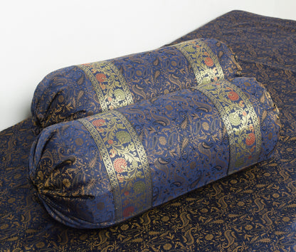 Dark Blue Diwan Set– Banarasi Silk Zari Brocade Indian Cushions & Bolster Cover