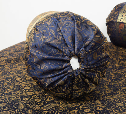Dark Blue Diwan Set– Banarasi Silk Zari Brocade Indian Cushions & Bolster Cover