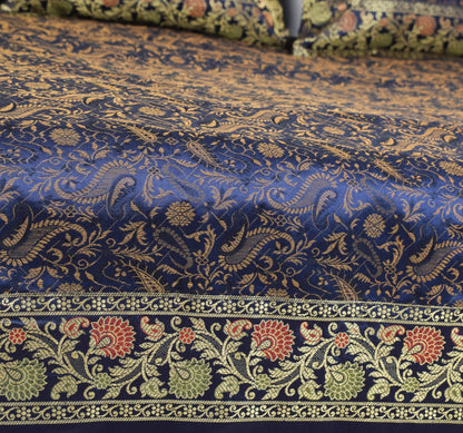Dark Blue Diwan Set– Banarasi Silk Zari Brocade Indian Cushions & Bolster Cover