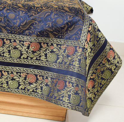 Dark Blue Diwan Set– Banarasi Silk Zari Brocade Indian Cushions & Bolster Cover
