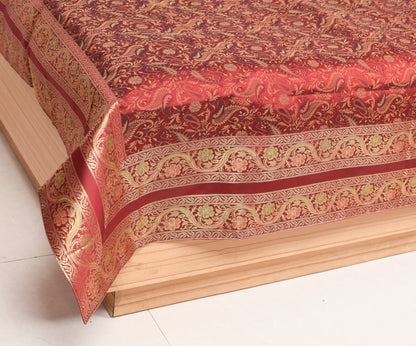Maroon 5P Diwan Set– Banarasi Silk Zari Brocade Indian Cushions & Bolster Cover