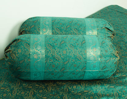 Teal Green Banarasi Diwan Set– Silk Zari Brocade Indian Cushions & Bolster Cover