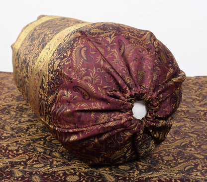 Wine Grace Diwan Set– Banarasi Silk Zari Brocade Indian Cushions & Bolster Cover