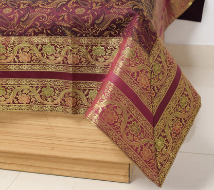 Wine Grace Diwan Set– Banarasi Silk Zari Brocade Indian Cushions & Bolster Cover