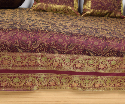 Wine Grace Diwan Set– Banarasi Silk Zari Brocade Indian Cushions & Bolster Cover