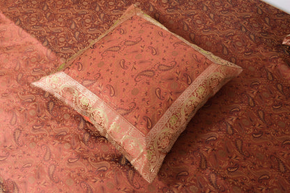 Brown Grace Diwan Set Banarasi Silk Zari Brocade Indian Cushions & Bolster Cover