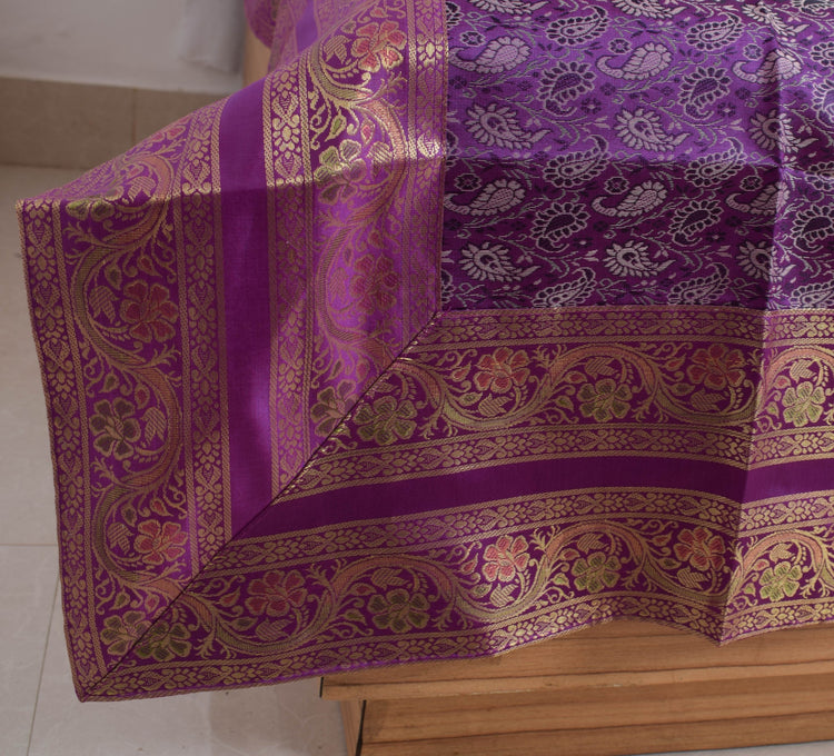 Banarasi Purple Diwan Set Cushion & Bolster Cover Silk & Woven Zari Brocade