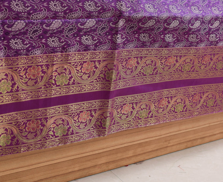 Banarasi Purple Diwan Set Cushion & Bolster Cover Silk & Woven Zari Brocade