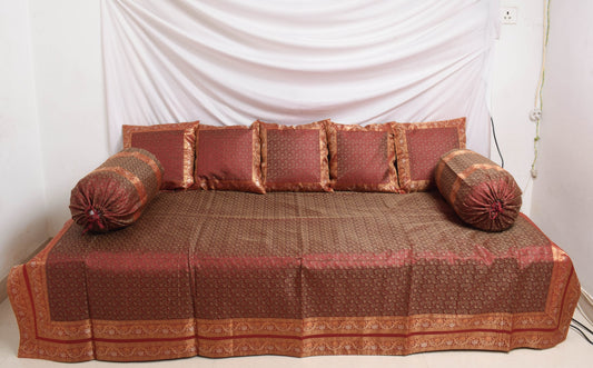 Maroon Banarasi Diwan Set Cushion & Bolster Cover Silk & Woven Zari Brocade