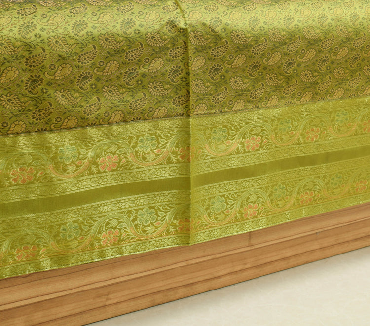 Banarasi Diwan Set Cushion & Bolster Cover Green Silk & Woven Zari Brocade