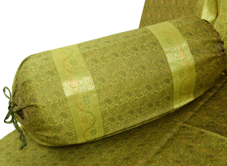 Banarasi Diwan Set Cushion & Bolster Cover Green Silk & Woven Zari Brocade