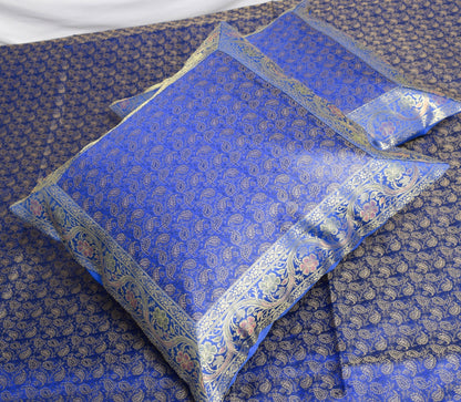 Banarasi Blue Diwan Set Cushion & Bolster Cover Silk & Woven Zari Brocade
