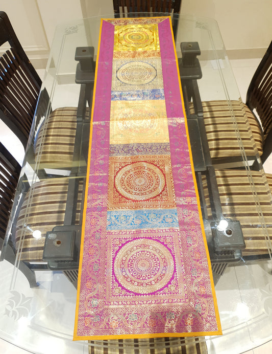 Dining Table Runner Wall Tapestry Woven Zari Brocade Banarasi Cover Multi-Color