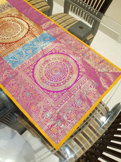 Dining Table Runner Wall Tapestry Woven Zari Brocade Banarasi Cover Multi-Color