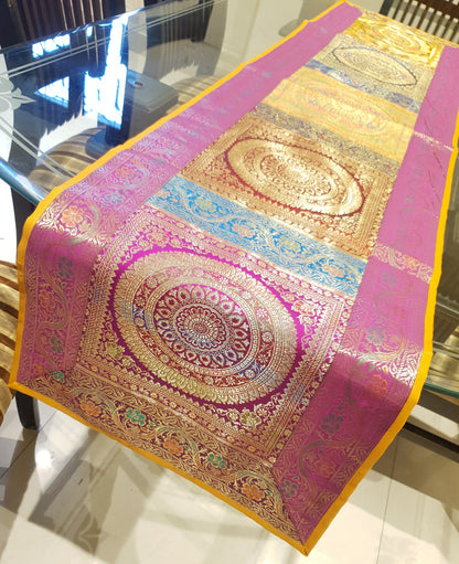 Dining Table Runner Wall Tapestry Woven Zari Brocade Banarasi Cover Multi-Color