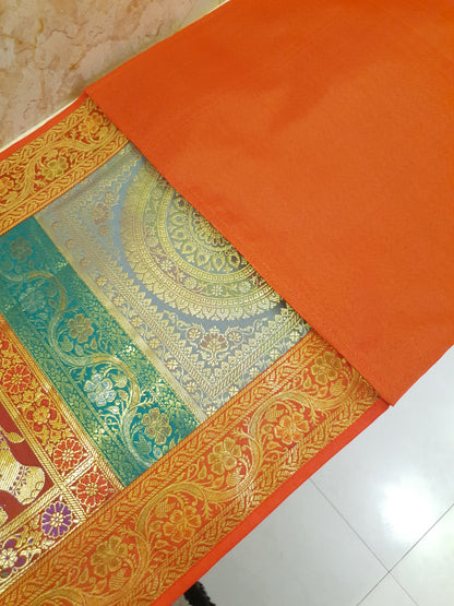 Dining Table Runner Wall Tapestry Woven Zari Brocade Banarasi Cover Multi 11