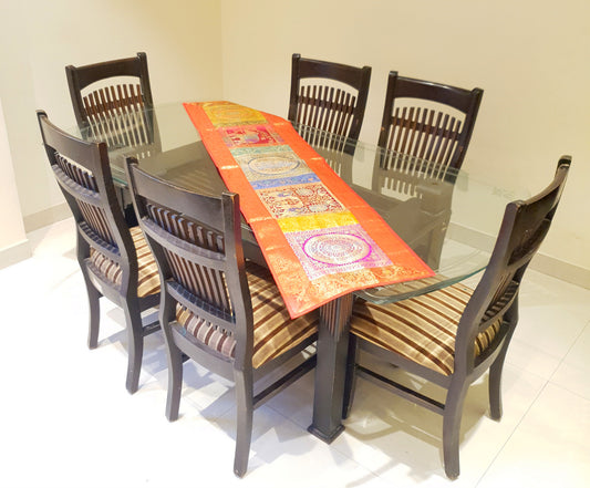 Dining Table Runner Wall Tapestry Woven Zari Brocade Banarasi Cover Multi 11