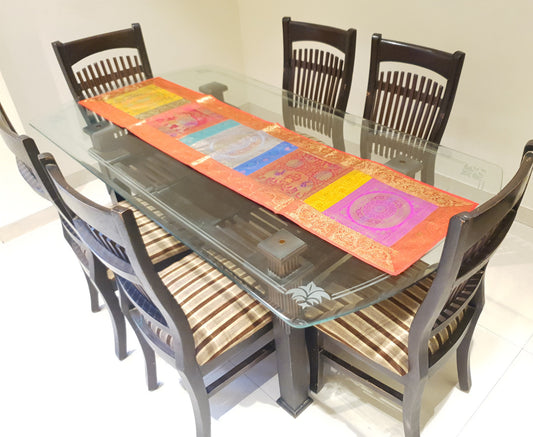 Dining Table Runner Wall Tapestry Woven Zari Brocade Banarasi Cover Multi 11