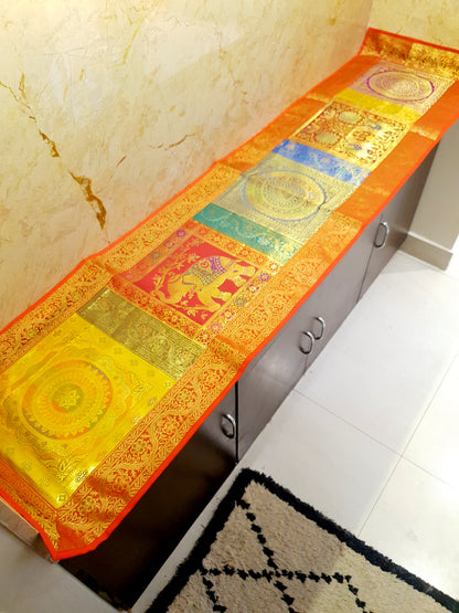 Dining Table Runner Wall Tapestry Woven Zari Brocade Banarasi Cover Multi 11