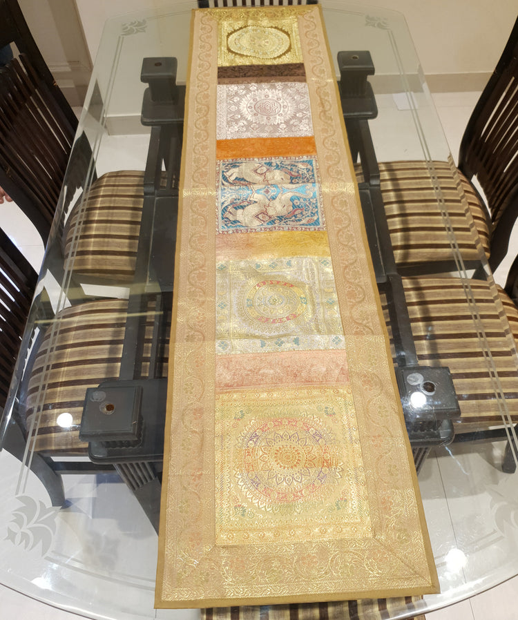 Dining Table Runner Wall Tapestry Woven Zari Brocade Banarasi Cover Multi-Color