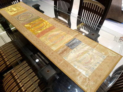 Dining Table Runner Wall Tapestry Woven Zari Brocade Banarasi Cover MultiColor 4