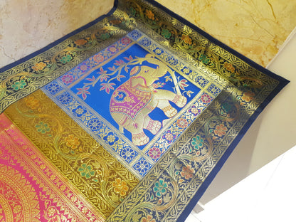 Dining Table Runner Wall Tapestry Woven Zari Brocade Banarasi Cover Multi-Color