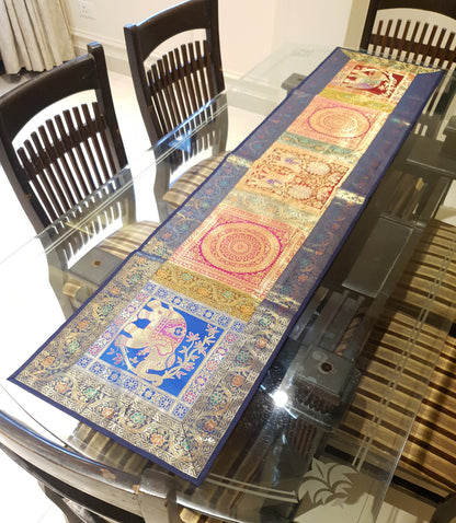 Dining Table Runner Wall Tapestry Woven Zari Brocade Banarasi Cover Multi-Color