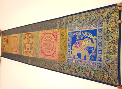 Dining Table Runner Wall Tapestry Woven Zari Brocade Banarasi Cover Multi-Color
