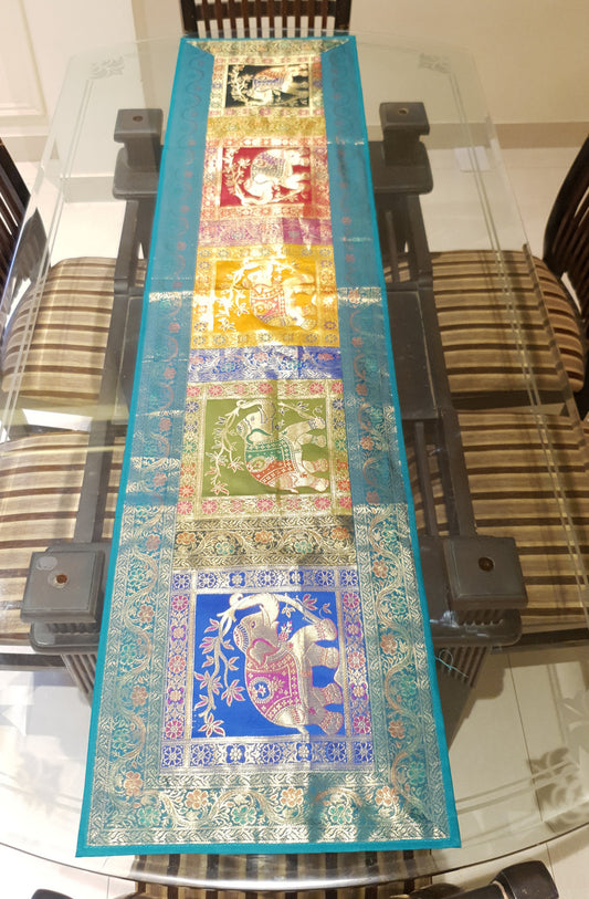 Dining Table Runner Wall Tapestry Woven Zari Brocade Banarasi Cover Multi-Color