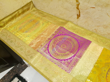 Dining Table Runner Wall Tapestry Woven Zari Brocade Banarasi Cover Multi-Color