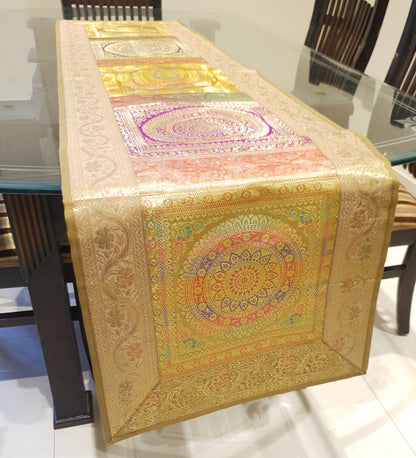 Dining Table Runner Wall Tapestry Woven Zari Brocade Banarasi Cover Multi-Color