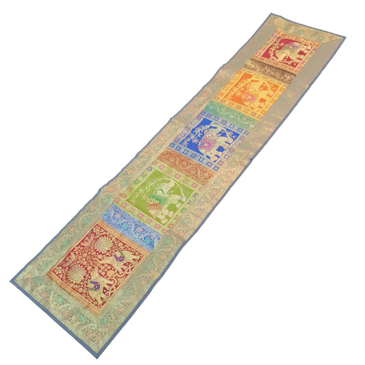 Dining Table Runner Elephnat Woven Zari Brocade Decor Banarasi Cover Multi Color