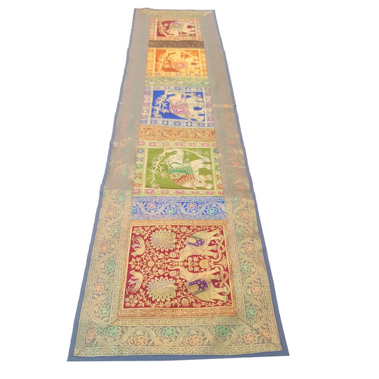 Dining Table Runner Elephnat Woven Zari Brocade Decor Banarasi Cover Multi Color