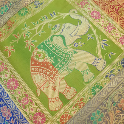 Dining Table Runner Elephnat Woven Zari Brocade Decor Banarasi Cover Multi Color