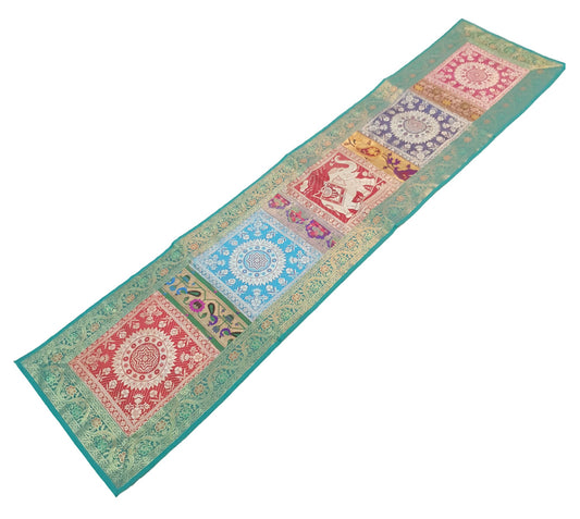 Dining Table Runner Mandala Woven Zari Brocade Banarasi Decor Cover Multi color